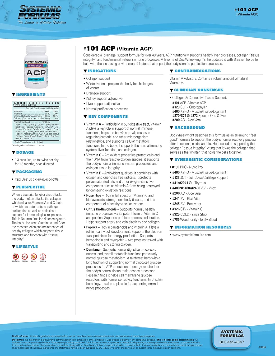 Systemic Formulas Bio Nutriment #101 Vitamina ACP 60 Cápsulas - Suporte ...