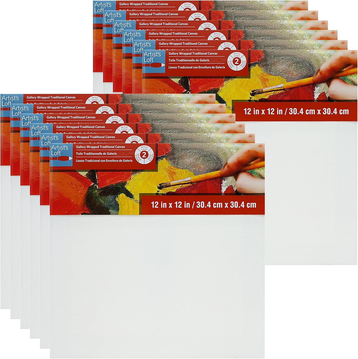Artist's Loft 12" x 12" Level 2 Gallery Wrapped Traditional Canvas - Archival, Acid Free Cotton Canvas for Paint, Acrylic, & Oils - Bulk 12 Pack