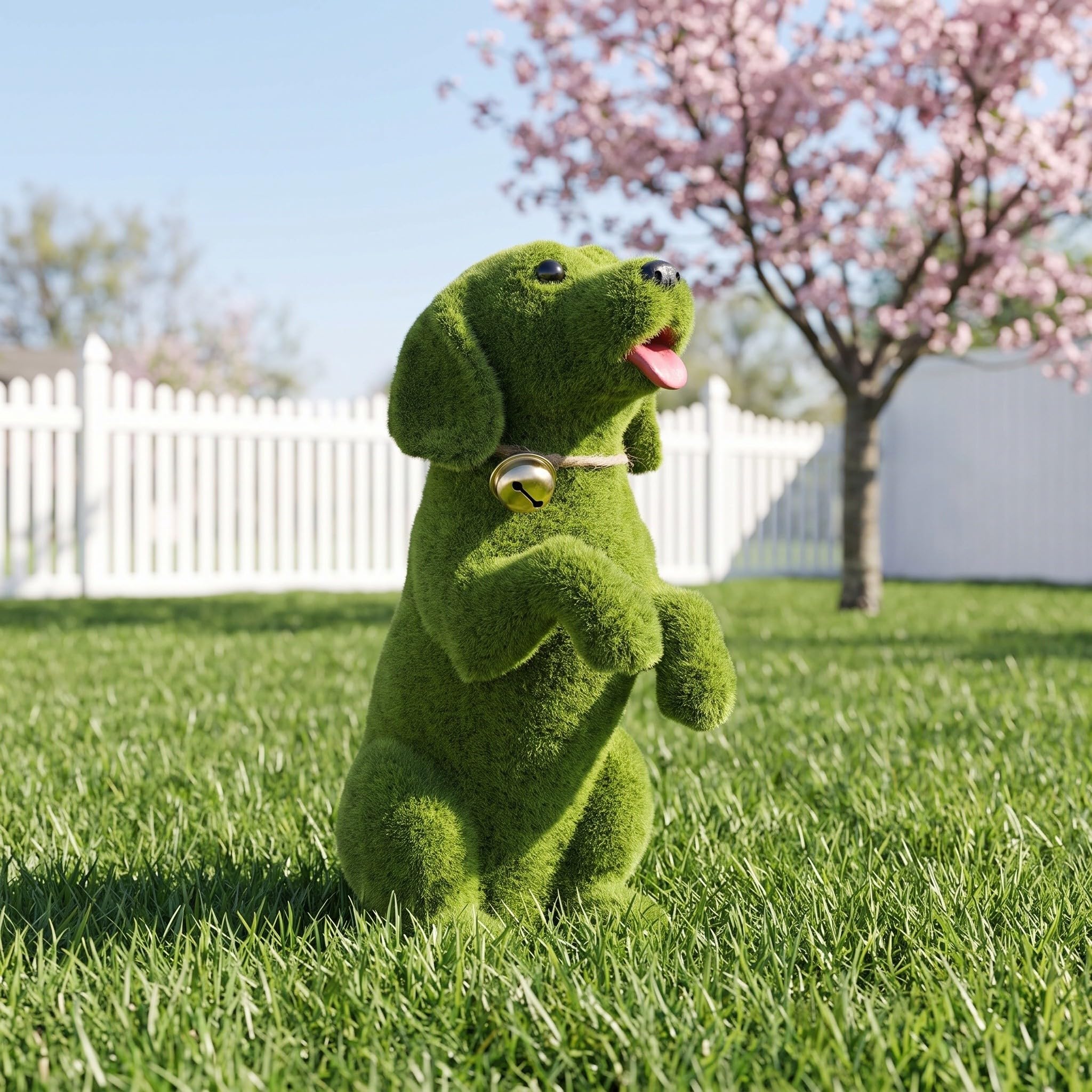 Kisangel Statua di cane floccata: scultura decorativa di cane in piedi con campanellino - Statua realistica di piccolo animale floccata per giardino, patio, cortile e spazi esterni.