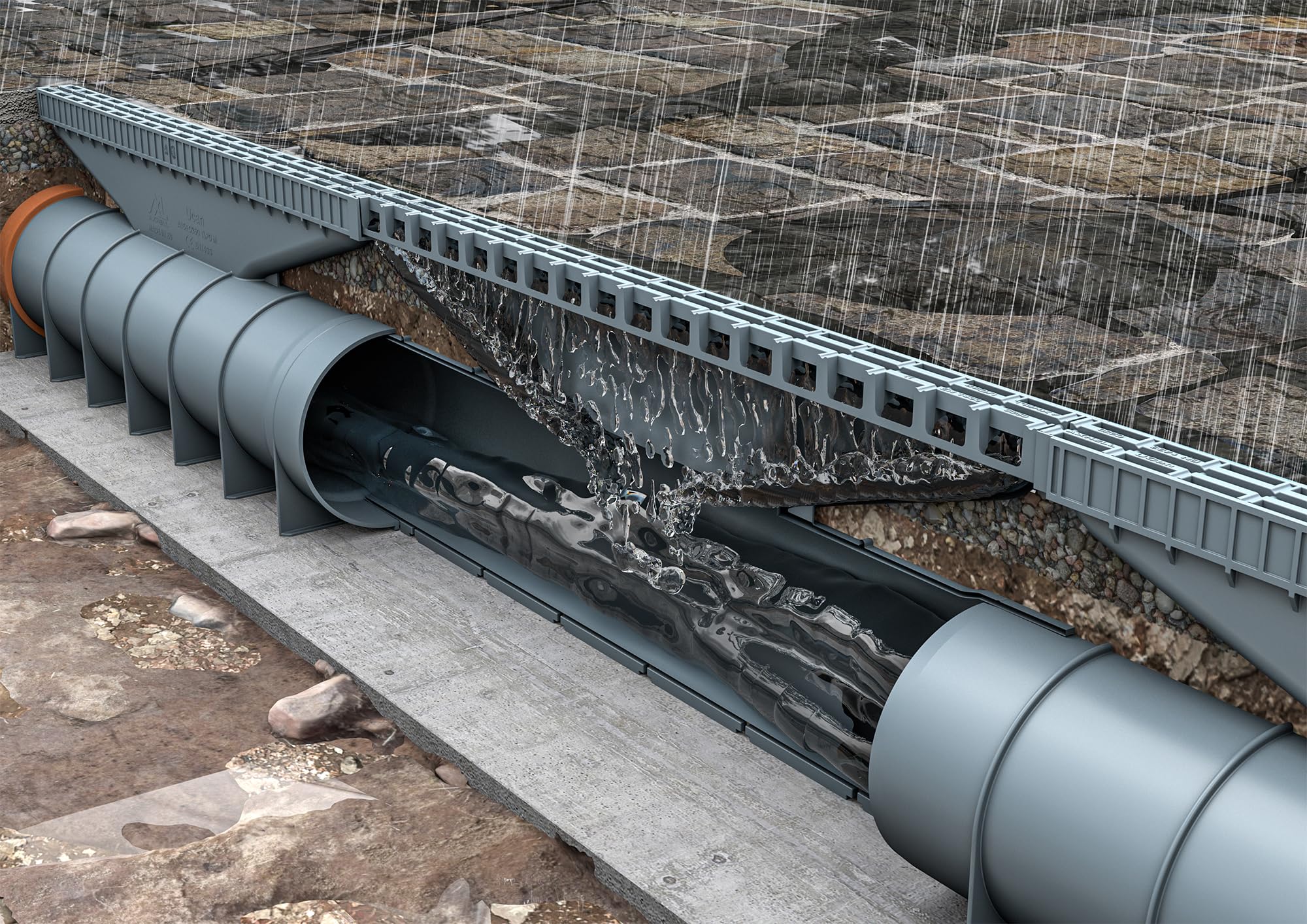 Jardibric - Kit de Caniveaux de Drainage Classe C250-3 m Linéaires (6 Modules) - Ø 110 x 100 mm - Conforme NF en 1433