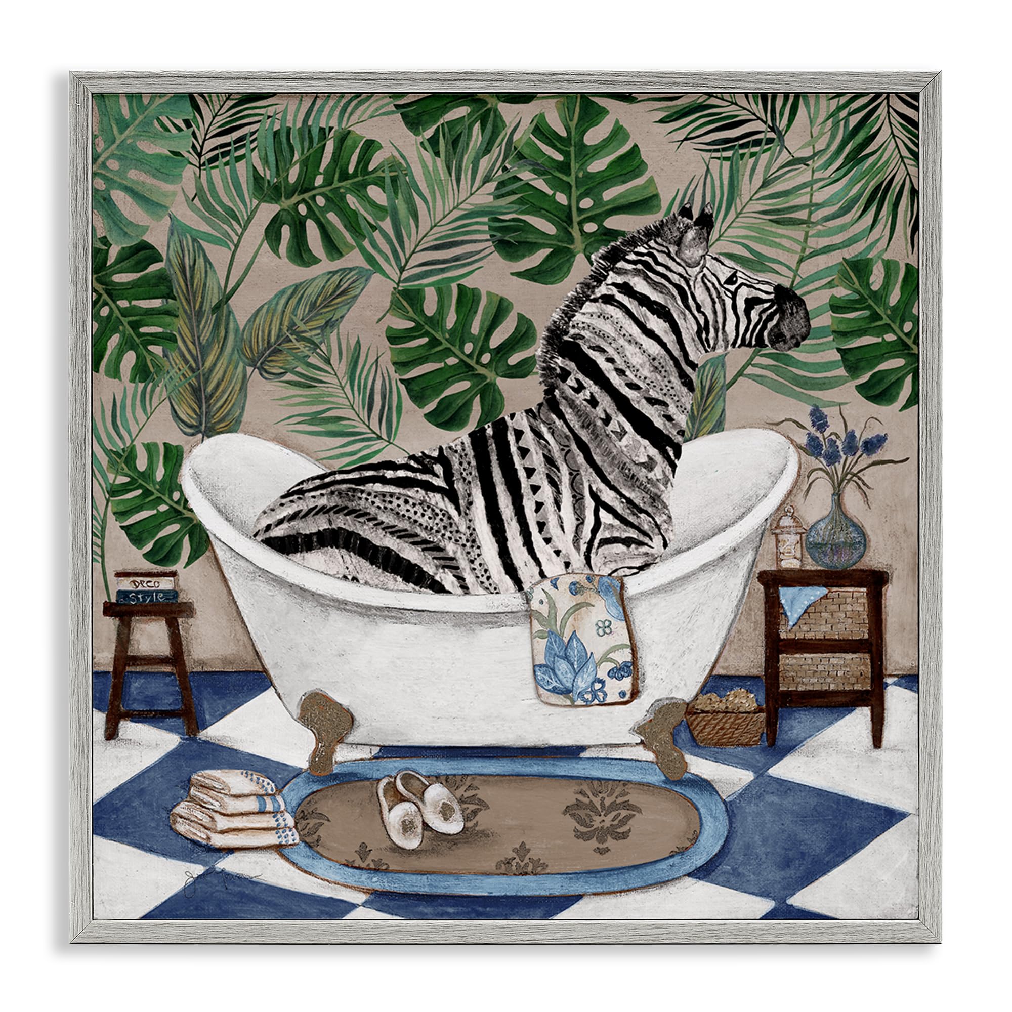 'Zebra in Tropical Bathtub'| Framed Giclee Art