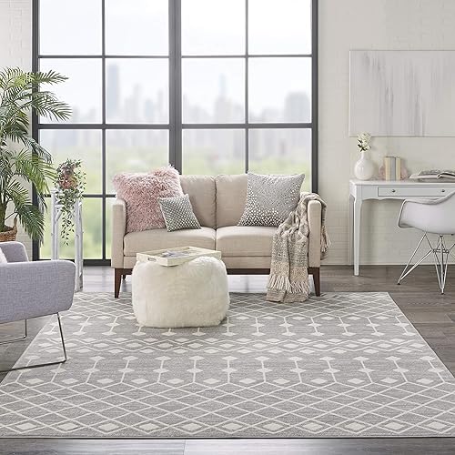 Nourison Grafix Moroccan Grey 7'10" x 9'10" Area Rug, Easy Cleaning, Non Shedding, Bed Room, Living Room, Dining Room, Kitchen (8x10)
