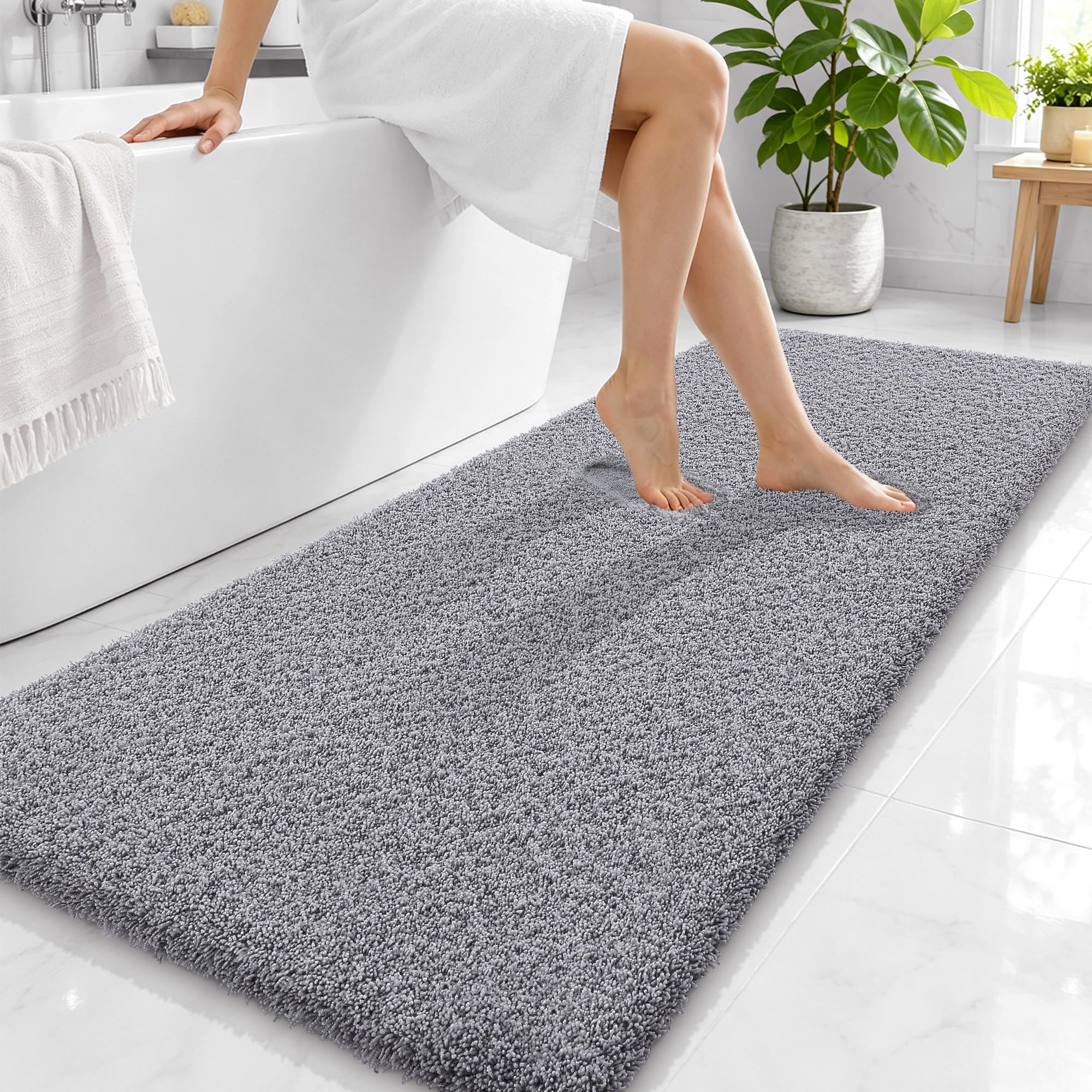 OLANLY Microfiber Bathroom Runner Rugs 59x24, Soft Absorbent Bath Mat, Grey