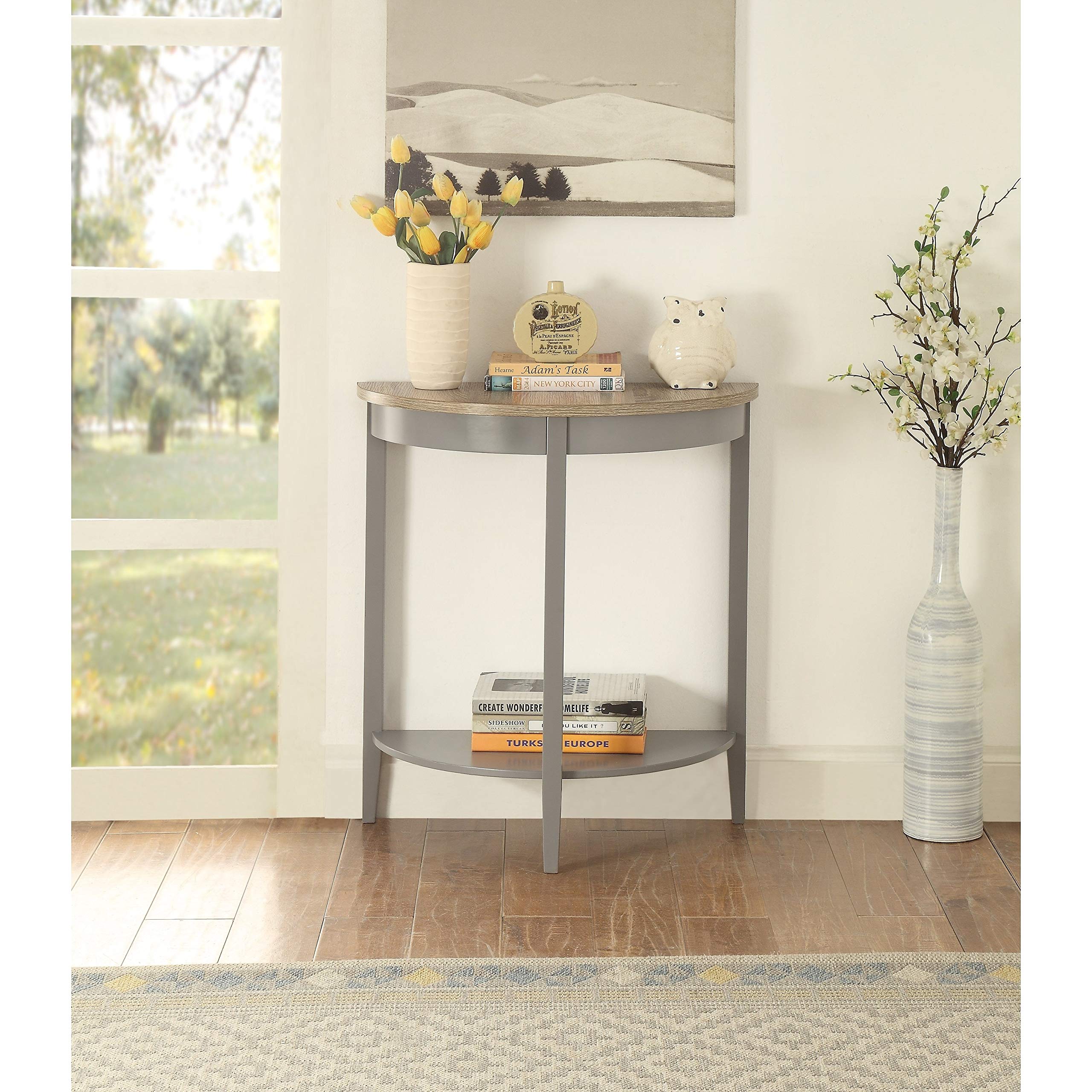 Buy Grey Oak Finish Semi Circle Demilune Table for Small Hallway