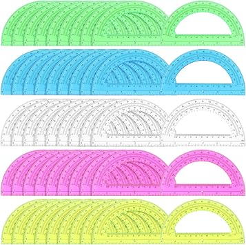 100 Pieces Protractors Bulk Plastic 180 Degrees 6 Inch Translucent Protractors for Geometry, Angle Measurement, 5 Colors