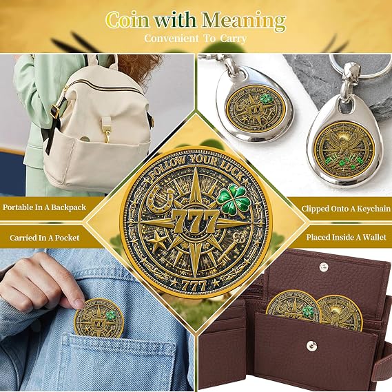 Four Leaf Clover &Eagle Lucky Coin | Lottery Ticket Scratcher Tool with Velvet Pouch | Good Luck Charm for Prosperity, Success & Daily Fortune (luck-Eagle-01)