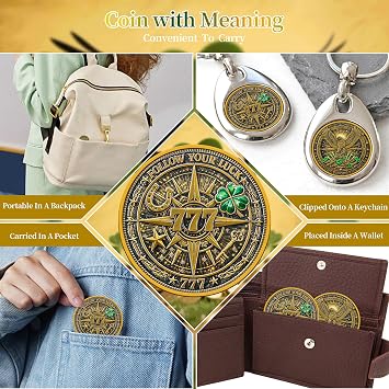 Four Leaf Clover &Eagle Lucky Coin | Lottery Ticket Scratcher Tool with Velvet Pouch | Good Luck Charm for Prosperity, Success & Daily Fortune (luck-Eagle-01)