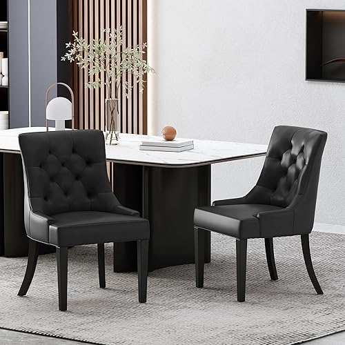Miniatura 5 de Set of 2 Dining Chairs Modern Upholstered Fabric Side Chairs with Tapered Legs for Dining Room, Kitchen, Restaurant, Desk and Table & Chair
