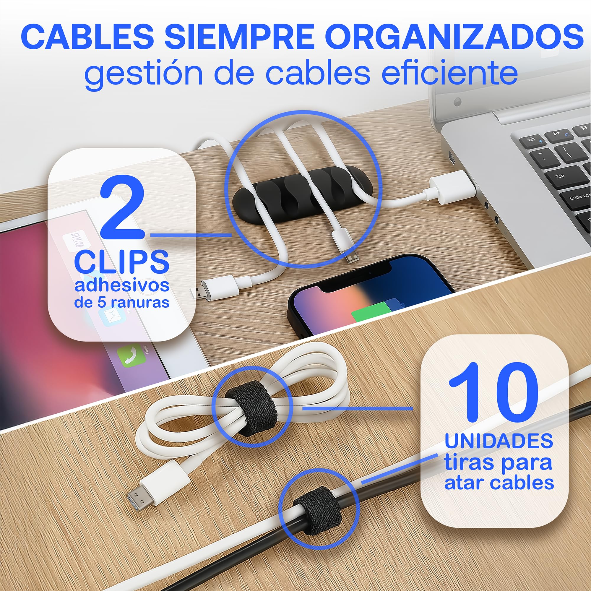 Recoge Cables Escritorio | Soporte Regleta Escritorio | Bandeja Organizador de Cables | Organizador Cables Mesa | Bandeja para Cables | Malla Cables | Esconde Cables — view 7