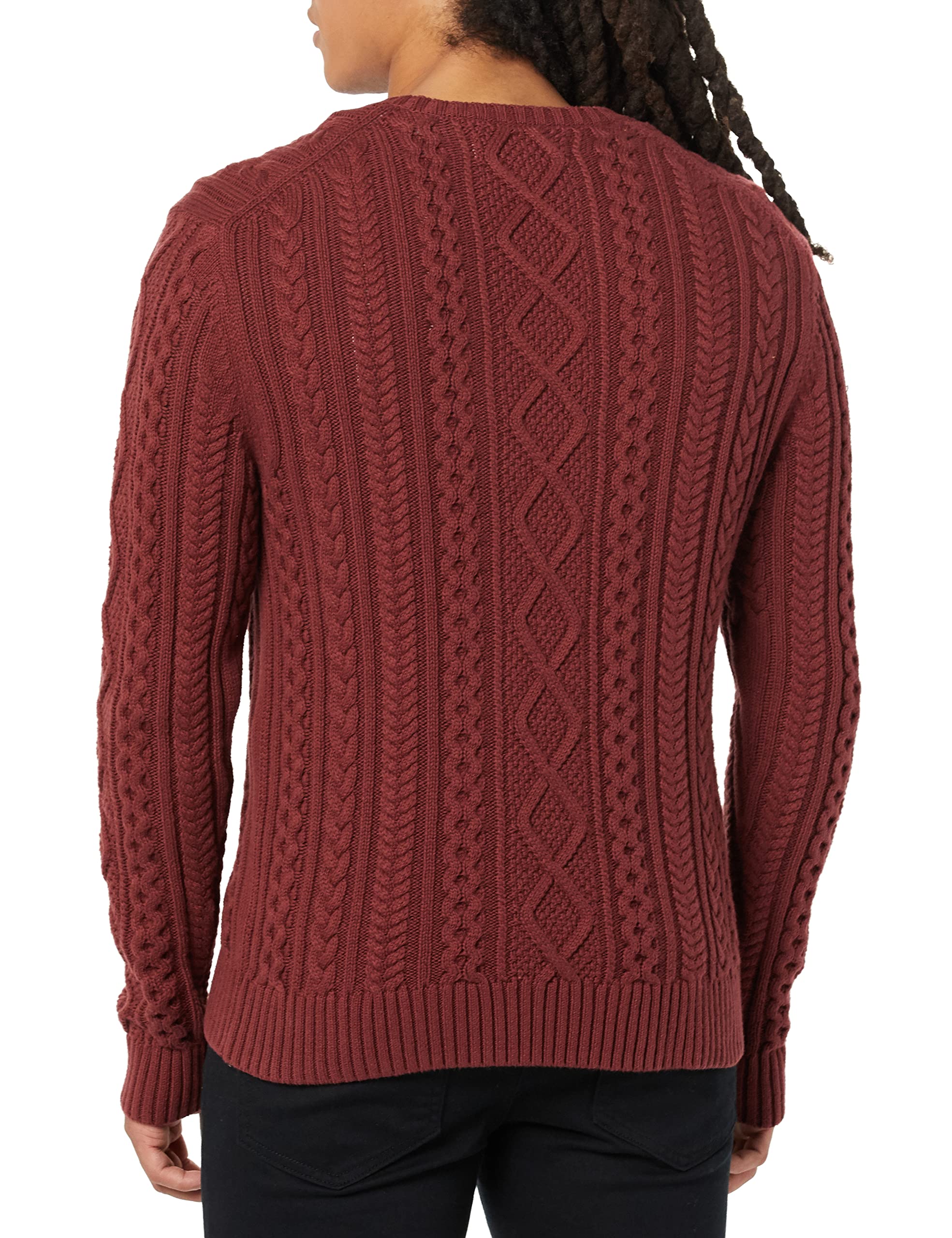 Amazon Essentials Maglione da Pescatore Girocollo a Coste a Manica Lunga in Cotone 100% Uomo