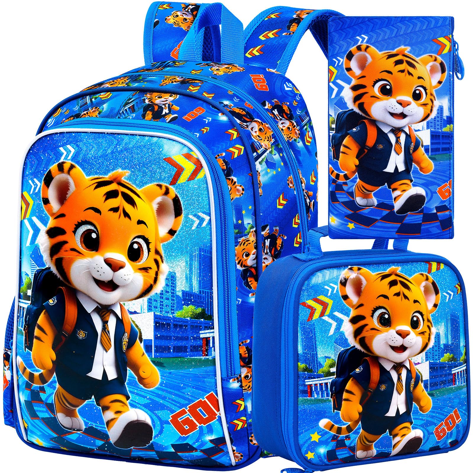3PCS Dinosaur Backpack for Boys, 16 Inch Kids Water Resistant Preschool Elementary Kindergarten Bookbags and Lunch Box | Kids, Water Resistant,