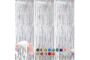 Budget-Friendly Shimmering Party Backdrop: RUBFAC 3.3x8.2 Feet Sliver Fringe Backdrop Curtains