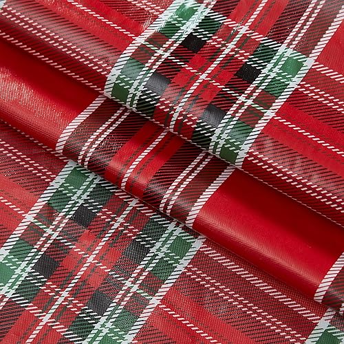 Miniatura 4 de Newbridge Hamilton - Mantel de vinilo navideño a cuadros cuadros rojos y negros, mantel tradicional de vinilo a cuadros navideños con reverso de