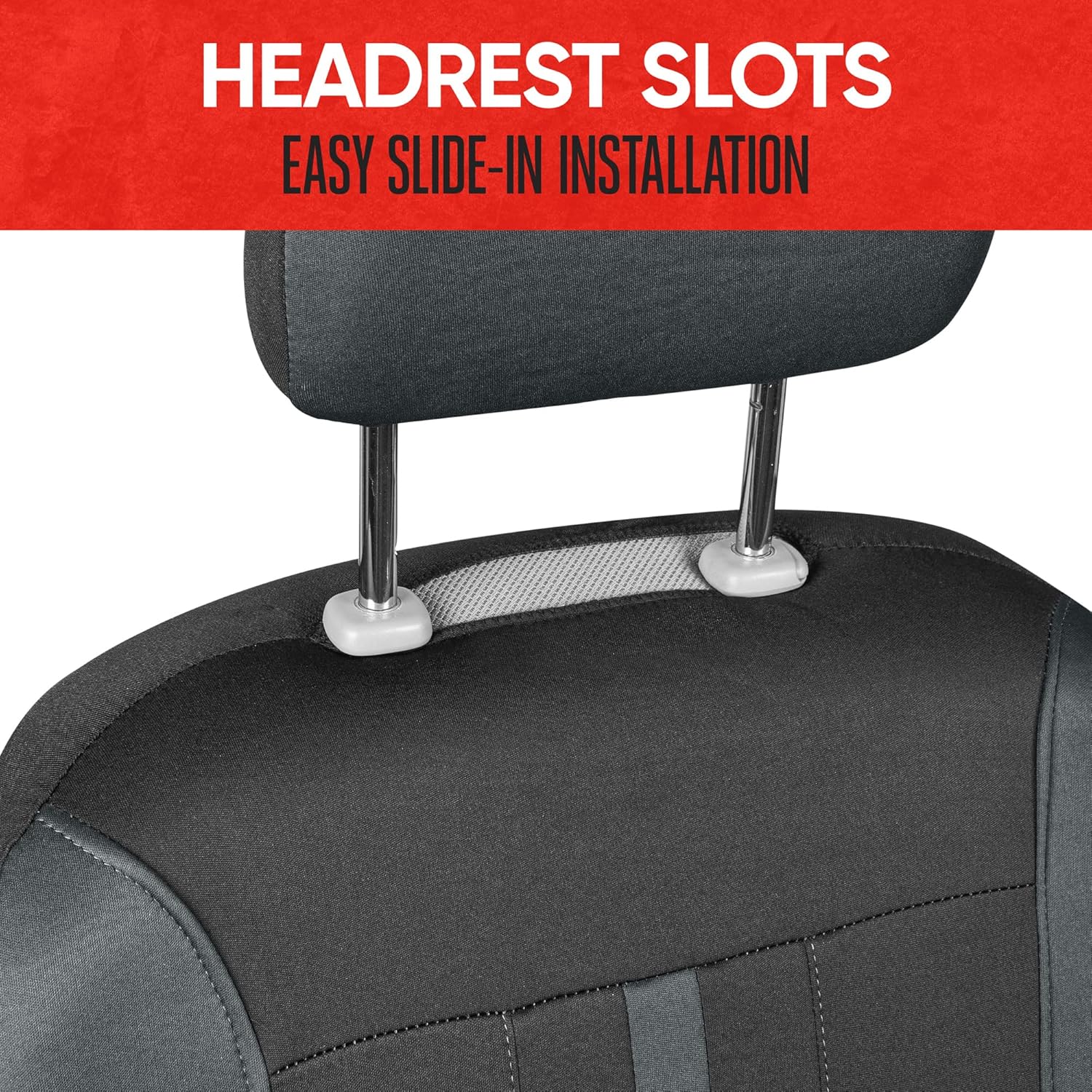 Motor Trend OmniFit Car Seat Covers, Full Set in Gray & Black – Two-Tone Front Seat Covers with Hooded Split Bench Seat Cover, Sporty Seat Protectors, Interior Covers for Auto Truck Van SUV : Automotive