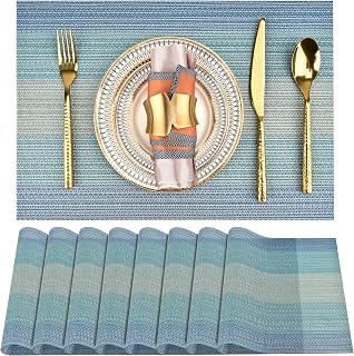 SLKQG Placemats Set of 8 - Easy Clean Washable Vinyl Placemats - Wipeable Heat Resistant Table Mats for Dining Table - 17.7x11.8 Inch (8, Blue Gradient)