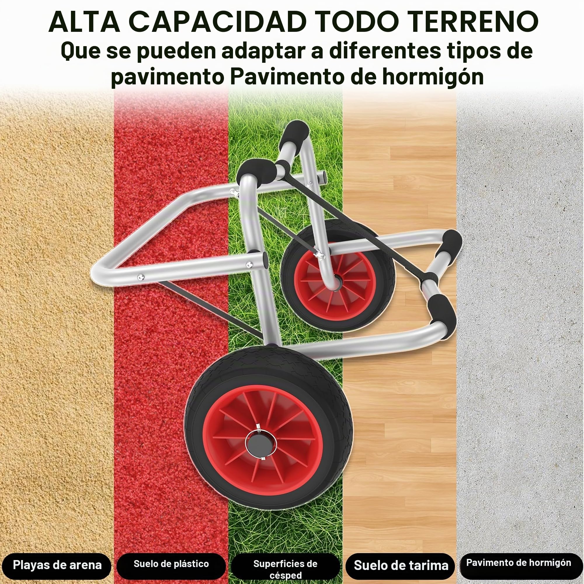 UISEBRT Carro para kayak plegable Carro para canoa plegable con capacidad de carga de hasta 100 kg con 3m de correas Cinturones de transporte de aluminio para SUP Carro para bote neumático, canoa