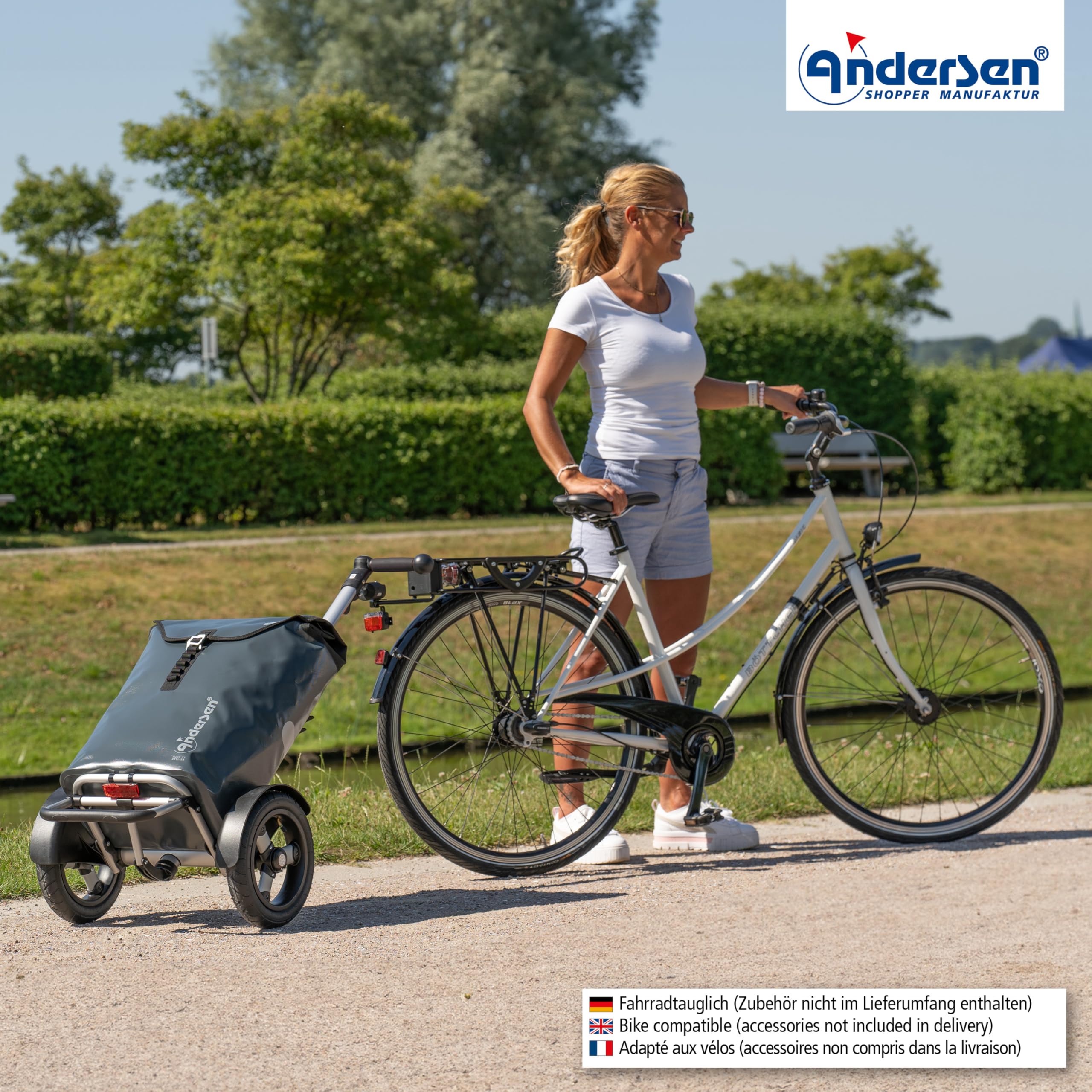 ANDERSEN Einkaufstrolley - Tura Shopper Ortlieb anthrazit | Fahrradanhänger, Luftbereifung, ergonomischer Griff, bis 50 kg - Tasche verschweißt, wasserdicht, Innenfach, 49 L