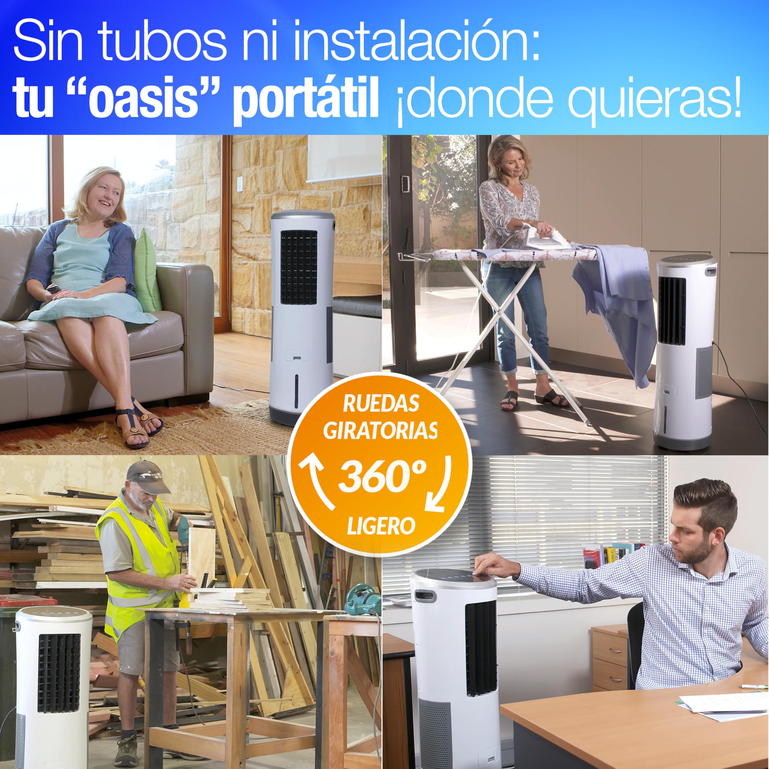 INSTACHILL Enfriador Evaporativo de torre Mejor que Ventilador, menor consumo que Aire Acondicionado. Sin instalación Pórtatil. Mando a distancia. Saludable sin sustancias químicas. Seguro sin aspas