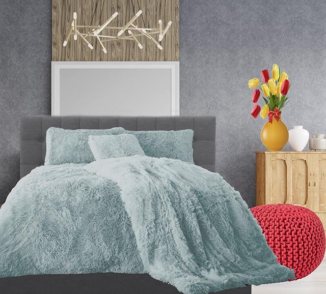 Comfort Collections Teddy Cuddles Fleece Duvet Quilt Cover Hug & Snug Bedding Set With Matching Pillowcase Warm and Cosy Duck Egg Bedding Set Superking 260cm x 220cm Approximately.