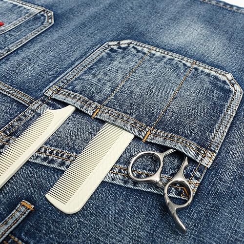 Miniatura 9 de Jeanerlor - Delantal de peluquería de trabajo estilo lavado con bolsillos para mujeres y hombres