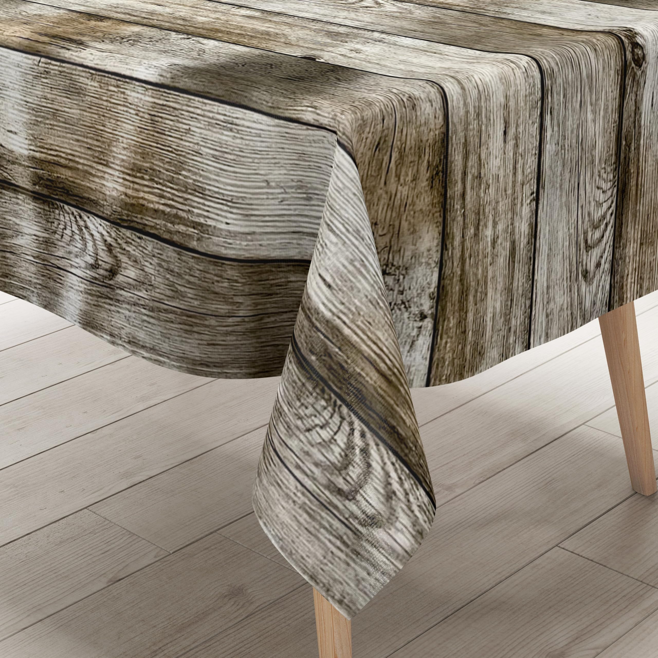 KEVKUS Wachstuch Tischdecke P1000-1 Holz Holzdielen ALM wählbar in eckig, rund und oval - Größe eckig 140x280cm mit Paspelband