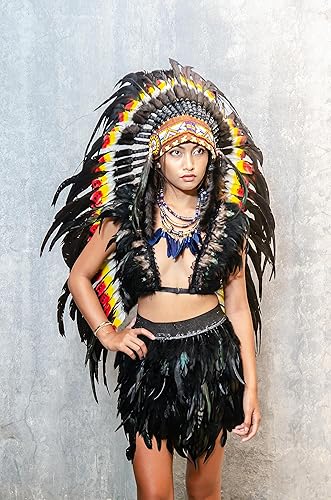 Miniatura 2 de Tocado inspirado en los nativos americanos, hecho a mano con plumas y cuentas genuinas