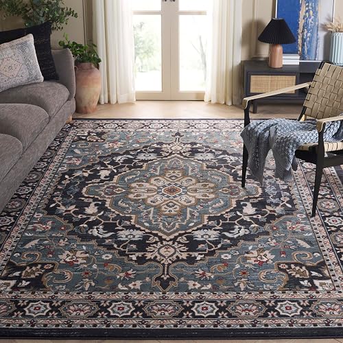 SAFAVIEH Lyndhurst Collection Area Rug - 9' x 12', Anthracite & Teal, Traditional Oriental Design, Non-Shedding & Easy Care, Ideal for High Traffic Areas in Living Room, Bedroom (LNH338C)