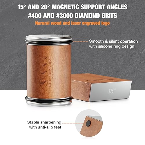 Miniatura 3 de Kit de afilador de cuchillos rodantes para cocina, herramienta de afilado de cuchillos de chef con ángulo magnético de 15 y 20, base de rodillo de