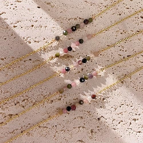 Miniatura 7 de Delicado collar de barra con cuentas de piedra natal, chapado en oro de 18 quilates, hecho a mano, turquesa facetada, lapislázuli, amazonita, ojo de