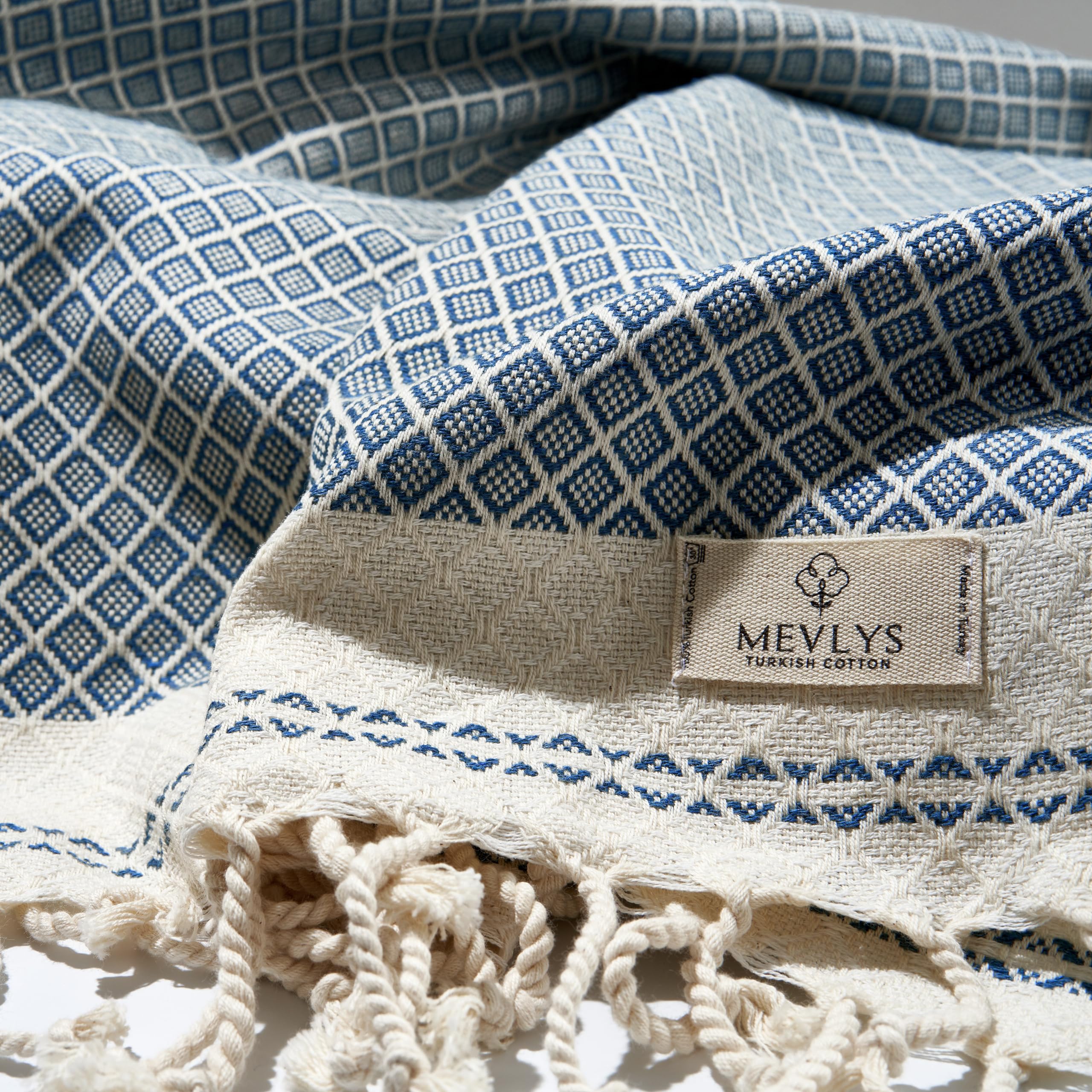 MEVLYS Saunatuch Hamamtuch 2er Set 100x180 Baumwolle Strandtuch Duschtuch Picknickdecke Yogatuch Petrol Blau Pastellbeige
