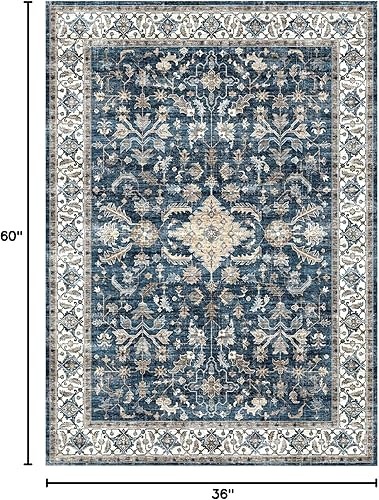 Miniatura 3 de koorlian Alfombra de área antideslizante, alfombra Vinatge grande de 5 x 7 pies para sala de estar, suave y fina, lavable, no desprende pelusa,