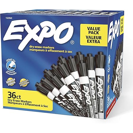 EXPO Low Odor Dry Erase Marker | Chisel Tip Markers | Whiteboard Markers, Black, 36 Count