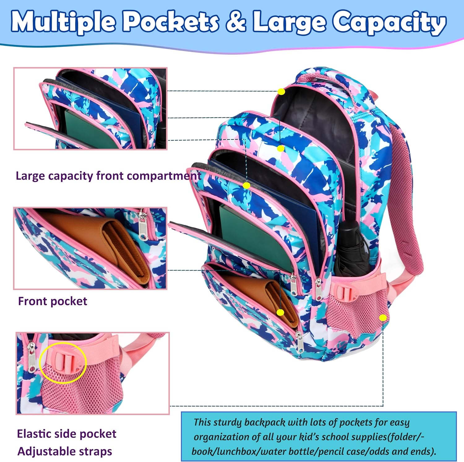 BLUEFAIRY Kids Backpack for Girls School Backpack for Elementary Primary School Book Bags Bookbags Back to School Gifts for Childs Mochila Para Niñas 17 Inch Aged 8-10 Camo Pink - Image 2