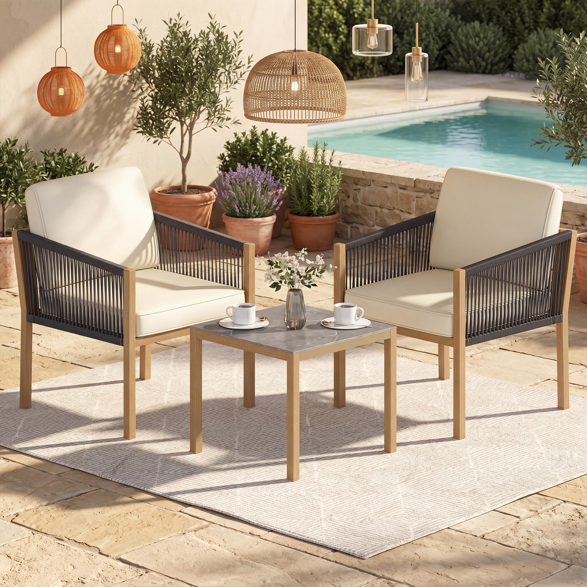 LIFEZEAL Salotto da Giardino Esterno 3 Pezzi, in Rattan PE, Set Giardino Esterno, Poltrone con Cuscini Rimovibili, Tavolino da Caffè, Divanetto per Salottino, Terrazza e Cortile (Stile 3)