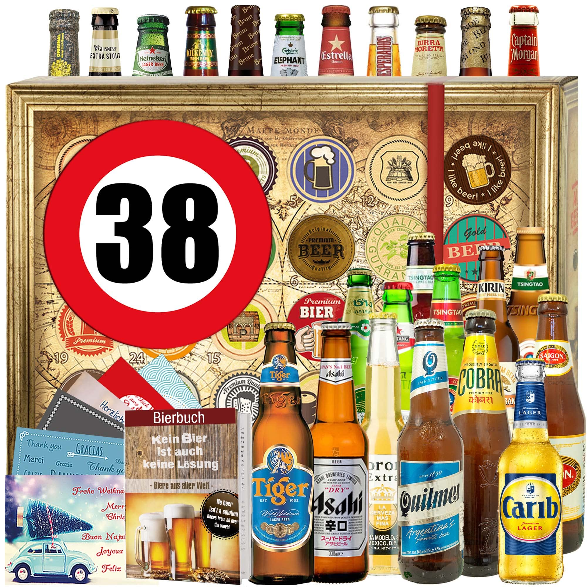 38. Geburtstag Geschenk für Freund - Bier Paket - 24x Biersorten der Welt - Bier Adventskalender 2024 2025