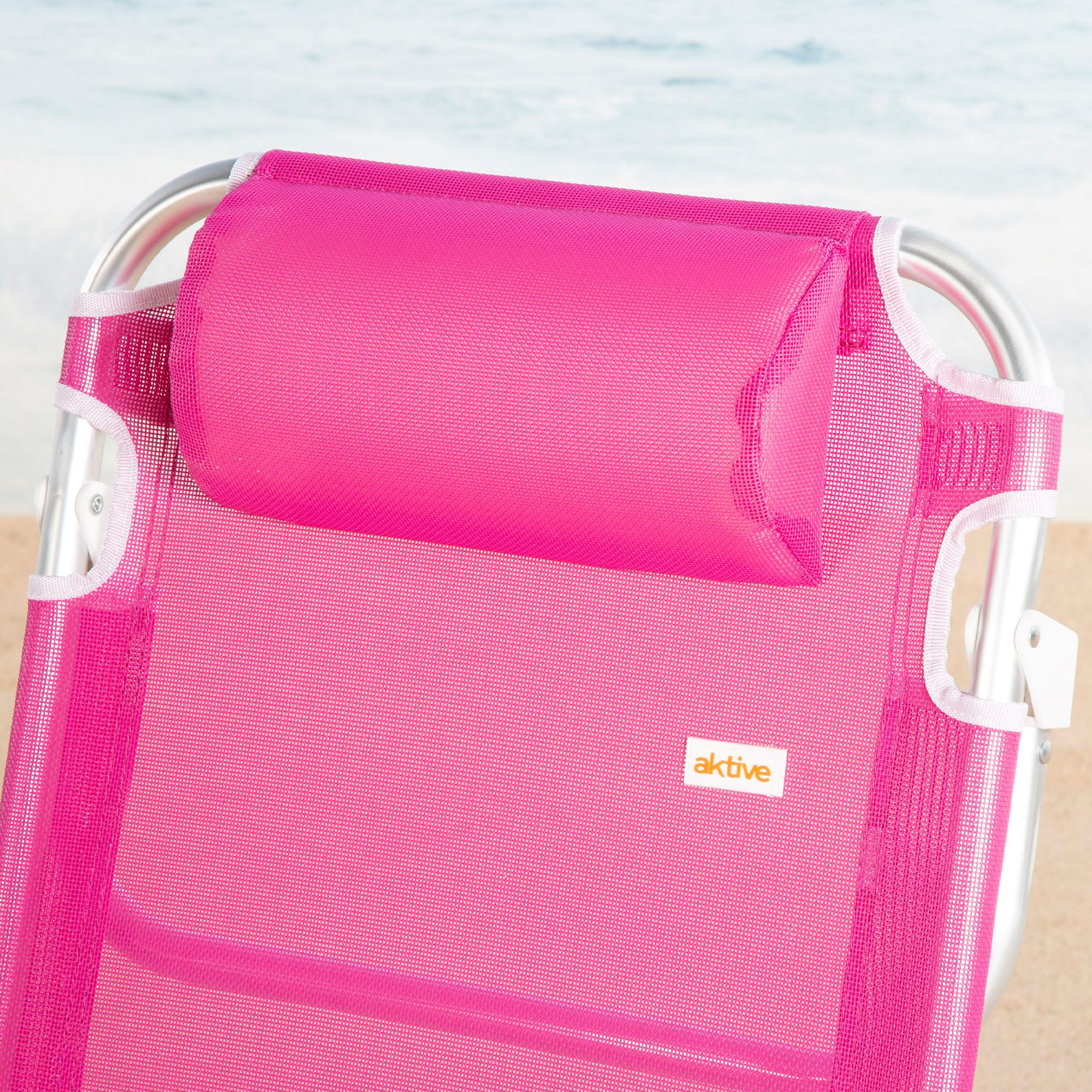 AKTIVE Lot de 2 chaises de Plage Basses Multipositions 5 Positions en textilène avec Coussin, Aluminium léger, jusqu'à 110 kg, Pliables avec poignée, Fuchsia (85524)