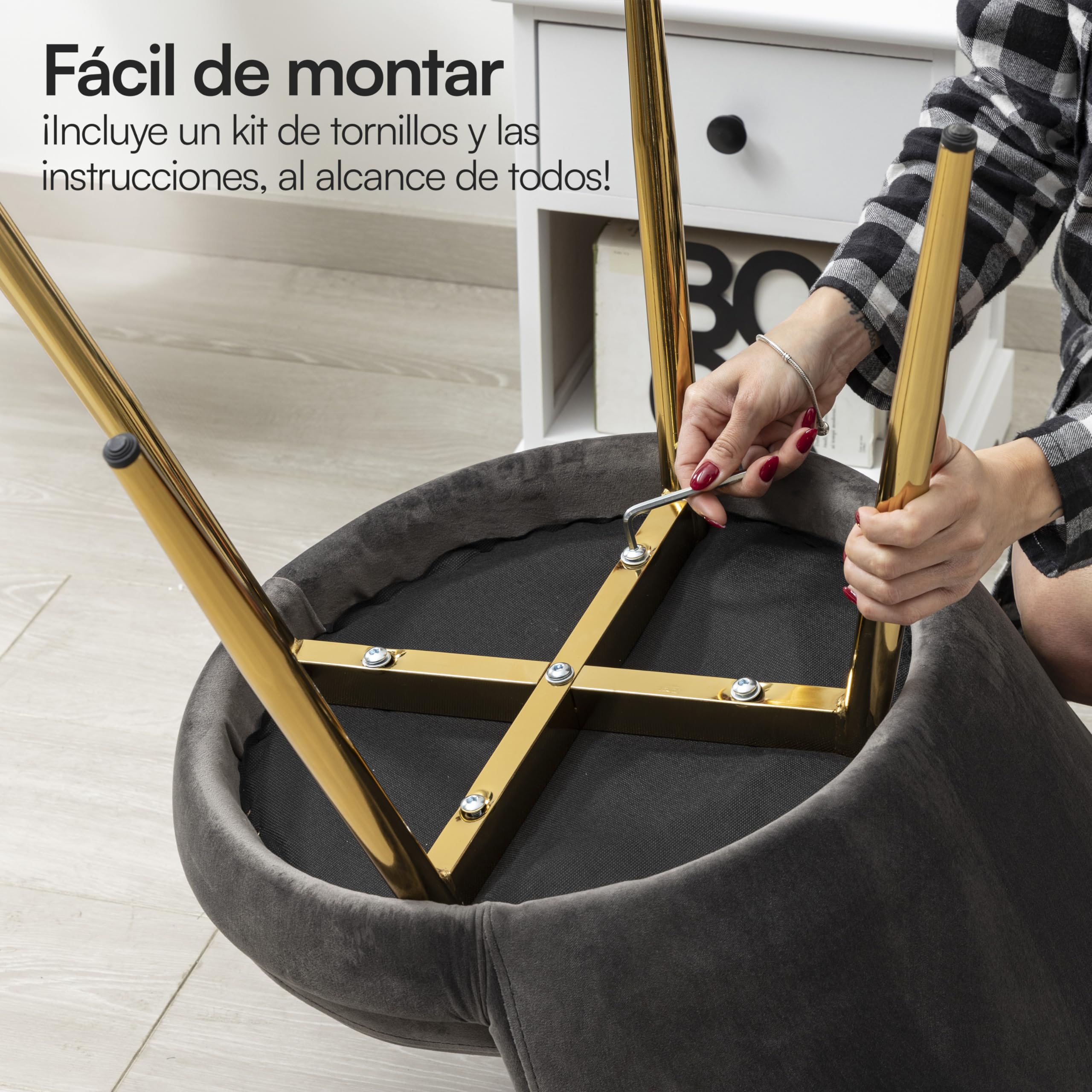 Baroni Home Sillón de Terciopelo en Forma de Concha con Patas Doradas Brillantes, Silla para Salón, Comedor, Dormitorio, 69x71x84 cm, Gris