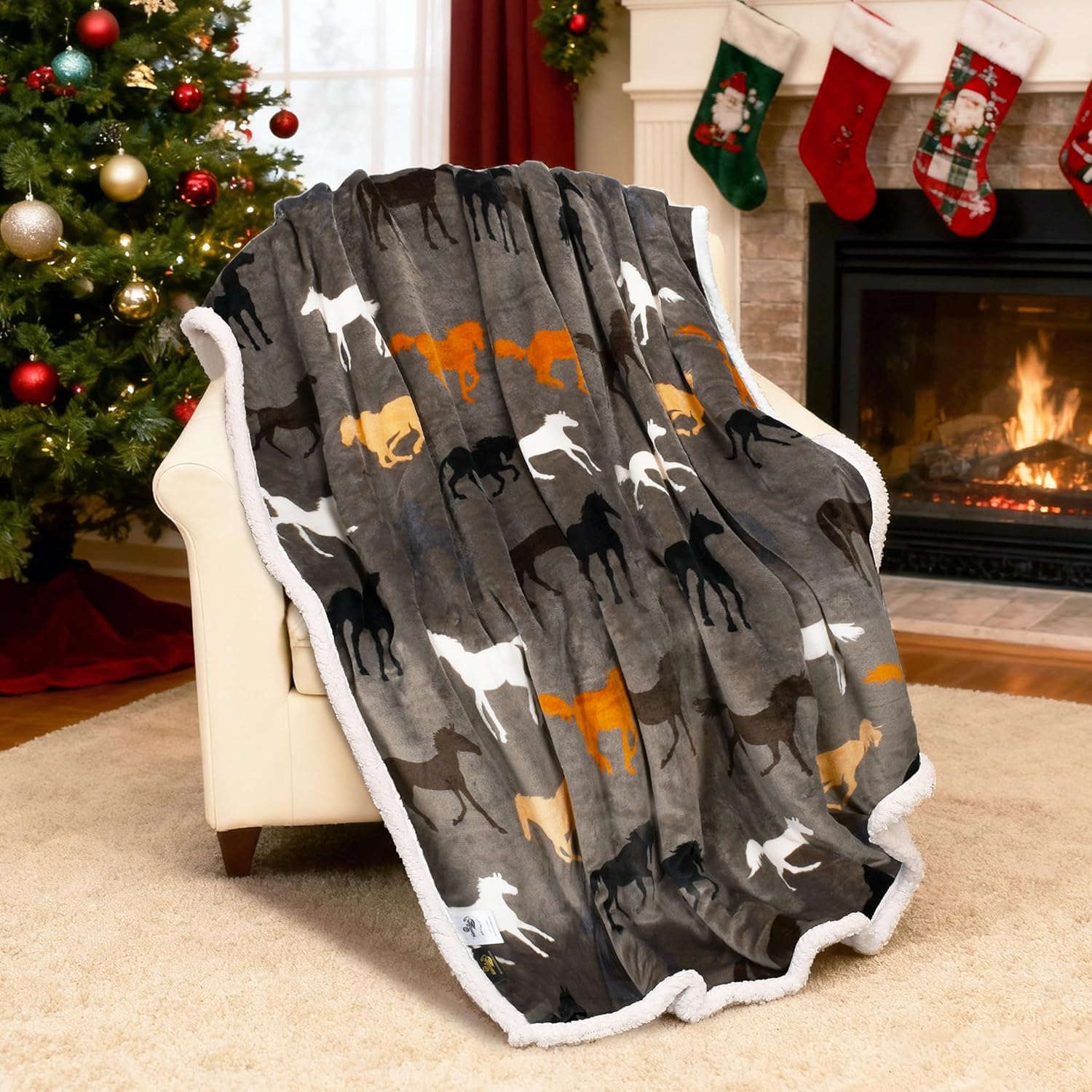 Catalonia Horse Print Sherpa Fleece Throw Blanket, Soft Mink Plush Couch Blanket, Fuzzy Fluffy Comfy Warm Throws, Gift for Her, Horse Gifts for Women, 50x60 inches - Image 2