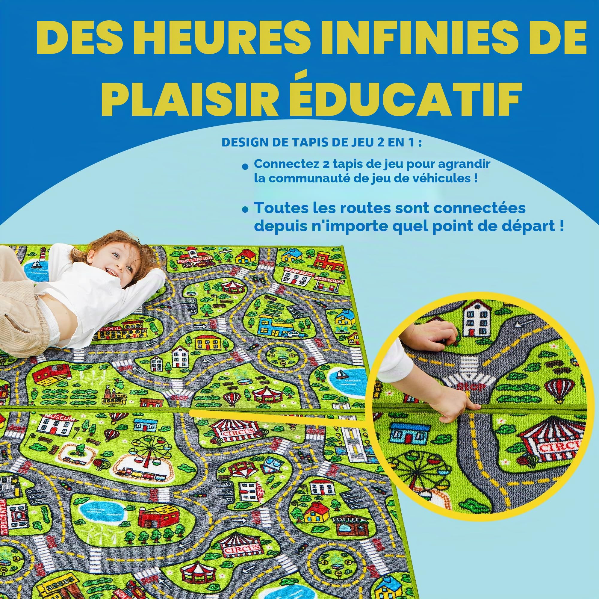 JOYIN Tapis de Jeux 80x150cm pour Enfants à partir de 3 Ans Tapis Circuit Grand Tapis de Jeux dans la Salle de Jeux
