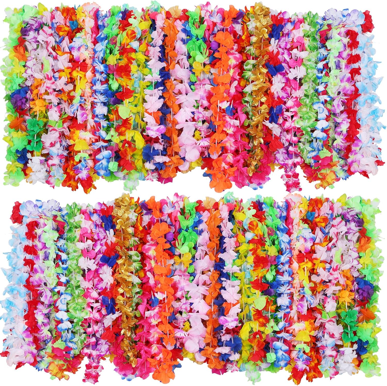 200 Pieces Hawaiian Luau Leis Flowers Necklaces Summer Beach Vacation Pool Luau Party Favors Supplies Tropical Theme Party Decorations For Birthday Wedding Colorful Random Color