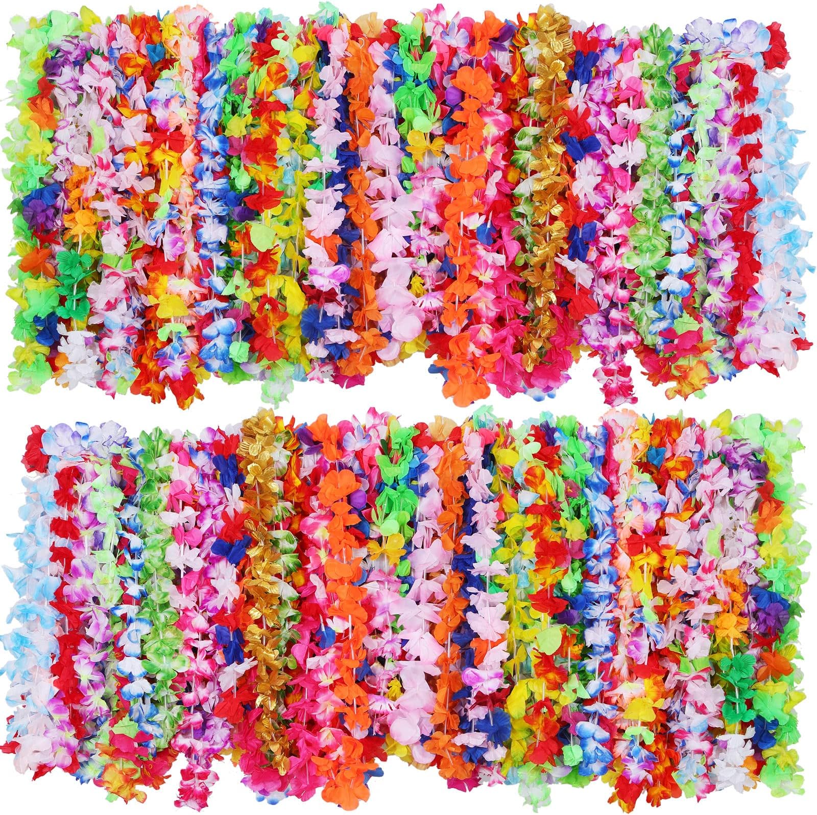 200 Pieces Hawaiian Luau Leis Flowers Necklaces Summer Beach Vacation Pool Luau Party Favors Supplies Tropical Theme Party Decorations For Birthday Wedding Colorful Random Color