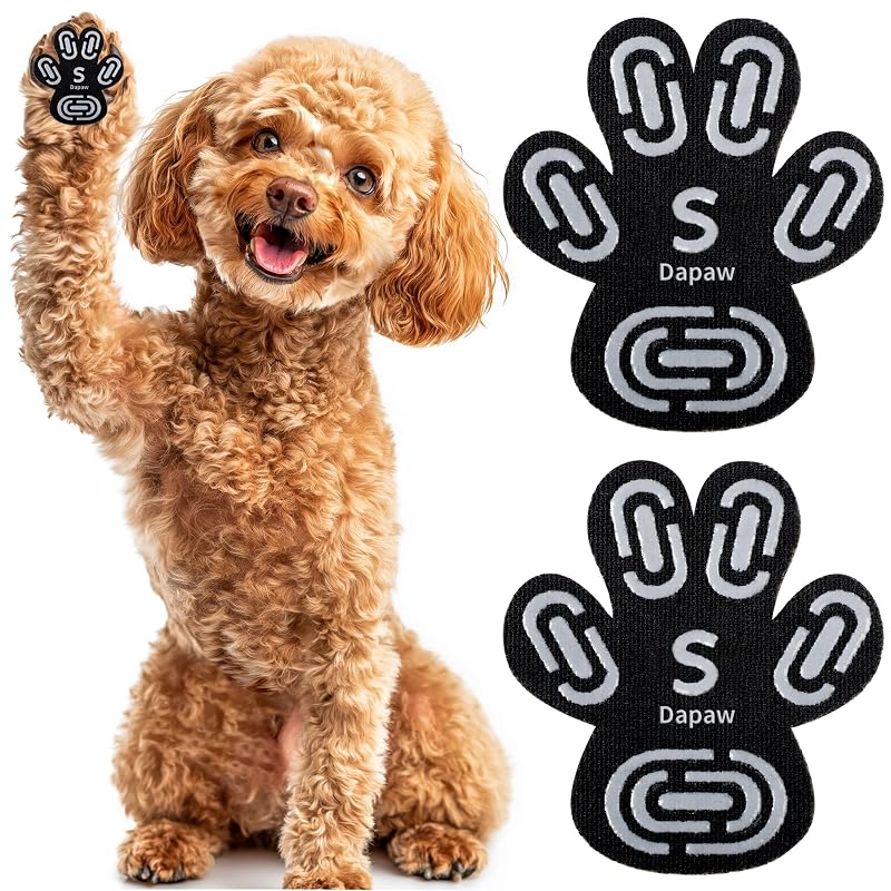 Protetor de Patas para Cães Dapaw com Adesivo Antiderrapante em Algodão e Silicone, Preto, Pacote com 5 Conjuntos (20 Unidades), Tamanho S