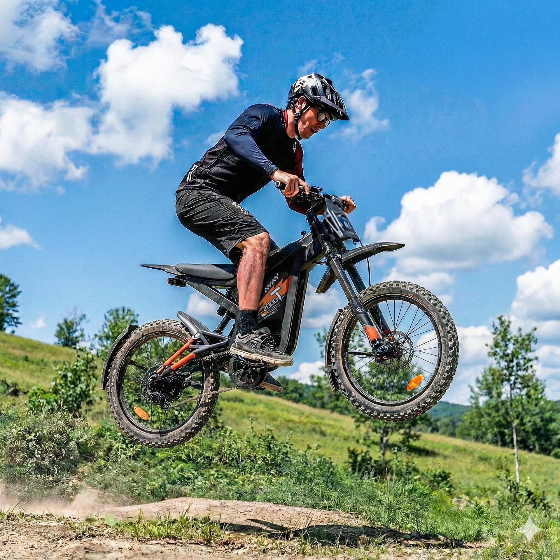 OUXI 2000 Offroad E-Bike Dirtbike Elektrofahrrad, 150Nm Drehmoment, 48V 30Ah Akku, 25 Zoll Reifen, Hydraulische Scheibenbremsen, Vollfederung, mit Blinker, E-Motocross