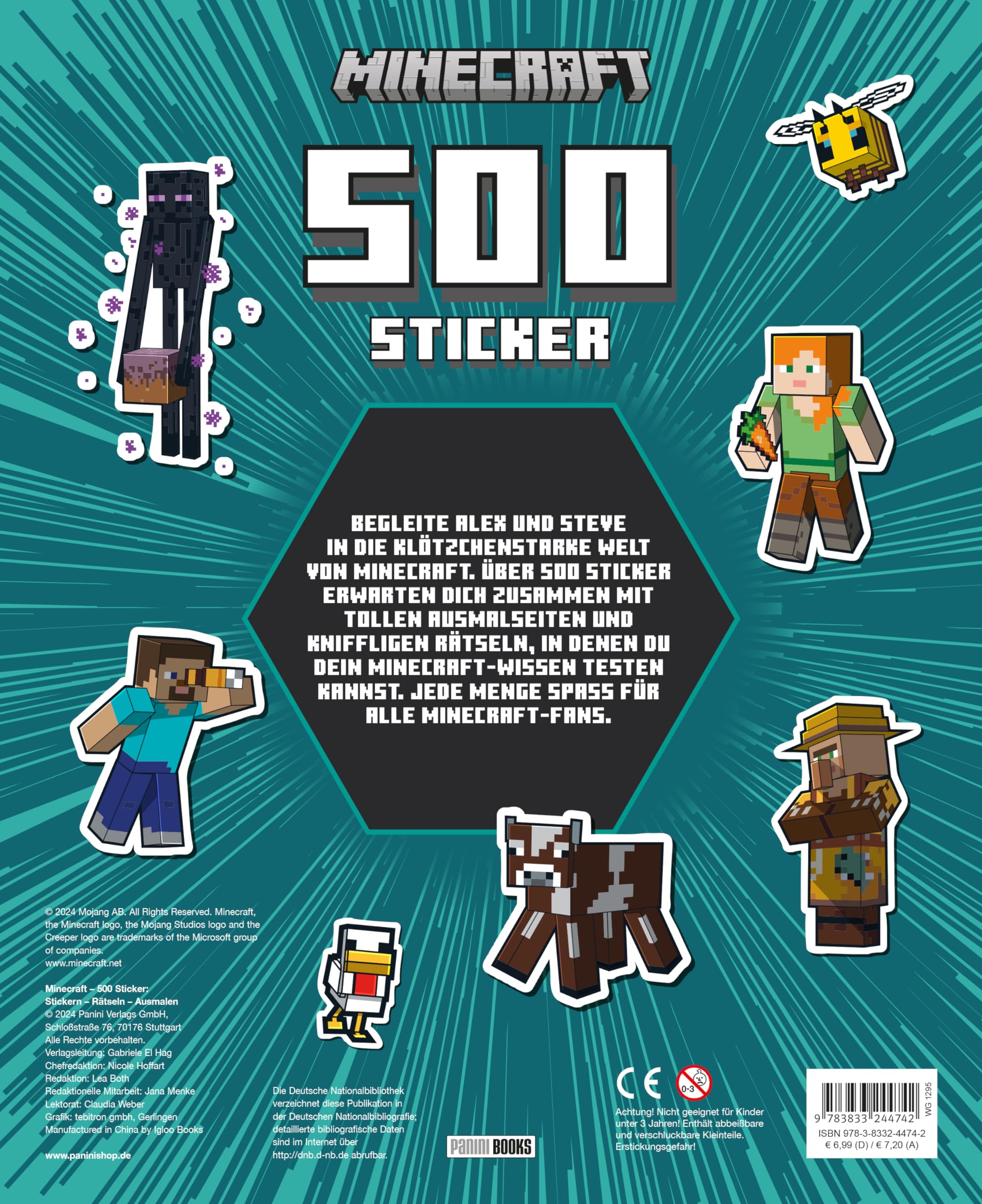 Minecraft: 500 Sticker- Stickern - Rätseln - Ausmalen: Activityblock mit 500 Stickern