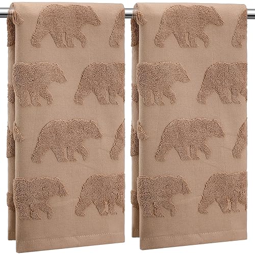 2 Pcs Bear Hand Towels for Bathroom, Brown Cabin Bear