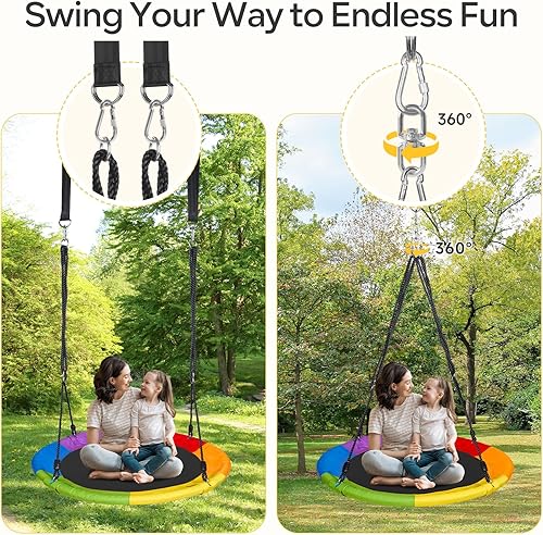 Miniatura 2 de DECORLIFE Columpio de árbol – Columpio giratorio de 360° de 40 pulgadas para niños y adultos, capacidad de 700 libras con tela Oxford 900D, perfecto