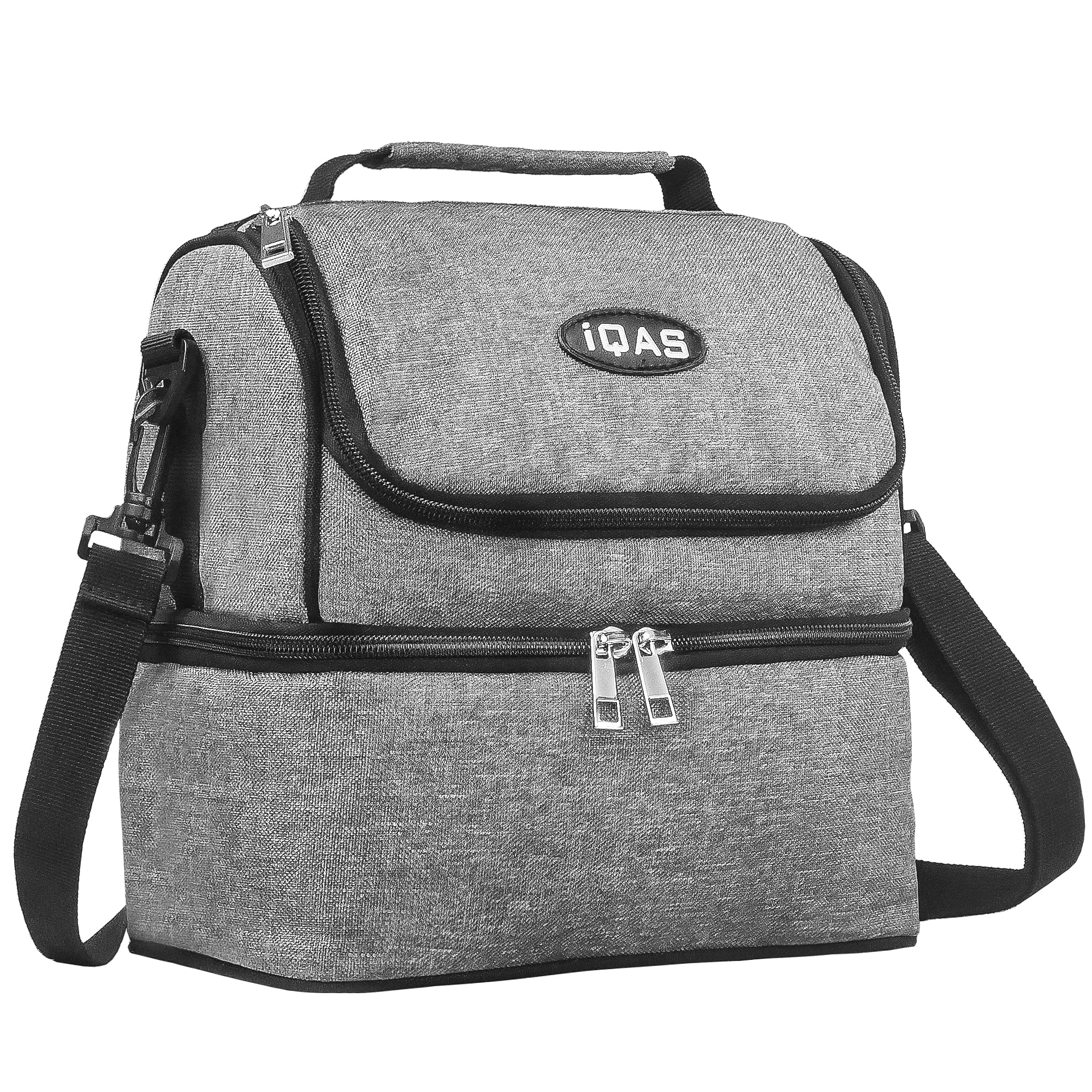iQAS Large Lunch Bag for Women and Men with Insulated Padding Grey Color Picnic Cooler Bag with Tote Handle Food storage for Outdoor and Travel