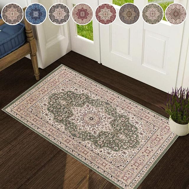 renoazul® Door Mat, Washable Kitchen Mats Traditional Non Shed Vintage Door Matt Indoor, Front Door Entrance Carpet Runner Small Floor Mat - 60 X 110 Cm - Rome Green