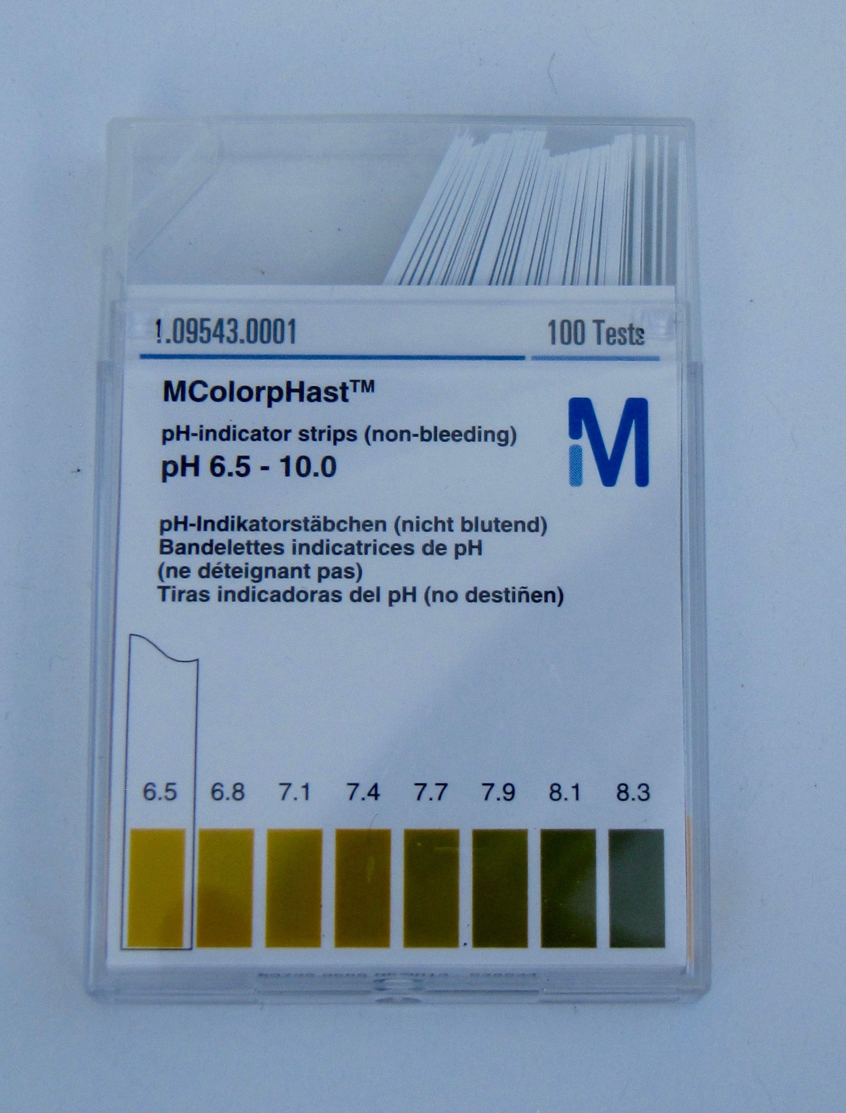 Indicador de pH 6,5 – 10,0 universal mcolorphasttm 100 tiras de prueba