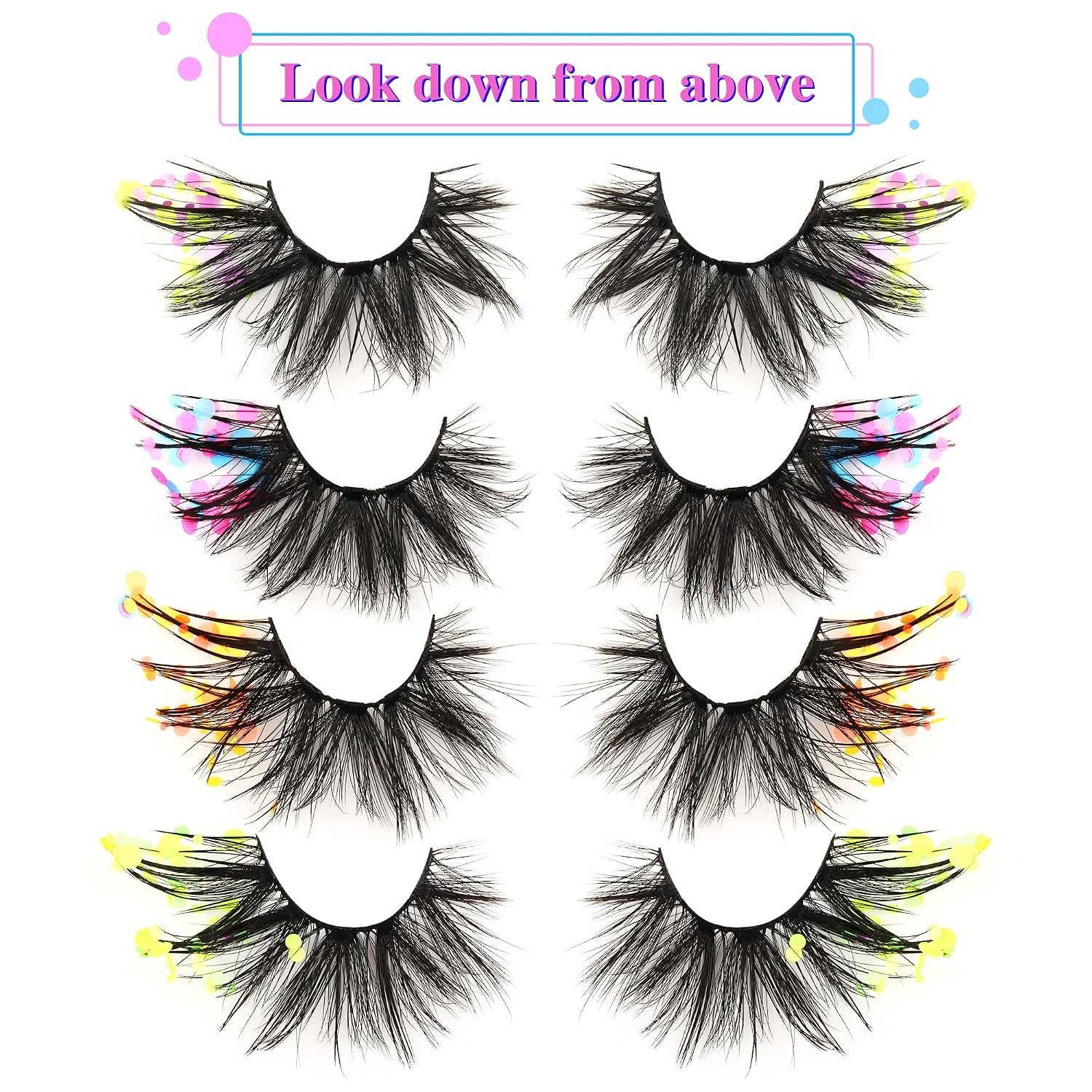 ALPHONSE Glitter Lashes 6D Fluffy Mink Colored Eyelashes Dramatic Handmade Decoration Eye Lashes Set for Halloween Cosplay Costumes Fake Eyelashes Pack 4 Pairs (4 Colors Mixed)